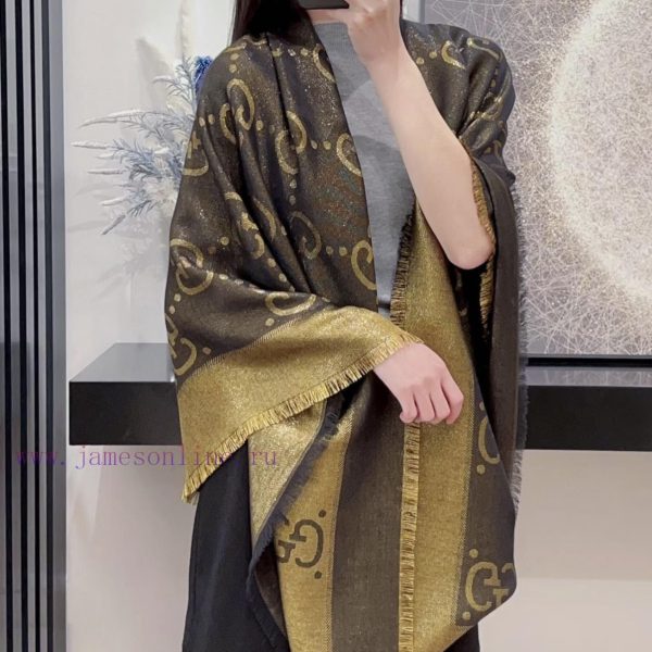 New Customers Only, Limit One. GG Gucci Gold Thread Jacquard Shawl 140 Square Scarf Extremely Dazzling A Must-have For Goddess ynxkl20y