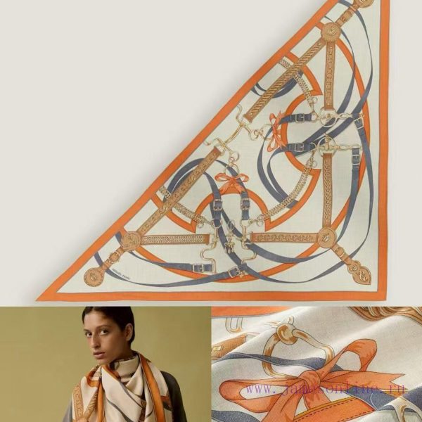 New Customers Only, Limit One. High Quality Updates ❤️  Hermes | (Morning Stroll) Big Triangle Scarf|Handmade Rolled Edge Cash i3ewzf8b