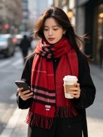 New Customers Only, Limit One. High Quality Version ❣️ 𝐁𝐮𝐫𝐛𝐞𝐫𝐫𝐲 Classic Plaid Gold Wool ScarfSize168x30cm The Latest Blue Labe nxkutwii