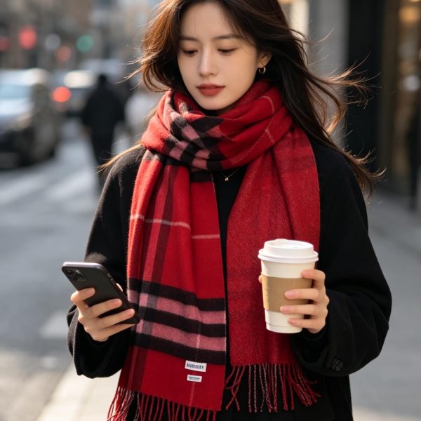 New Customers Only, Limit One. High Quality Version ❣️ 𝐁𝐮𝐫𝐛𝐞𝐫𝐫𝐲 Classic Plaid Gold Wool ScarfSize168x30cm The Latest Blue Labe nxkutwii