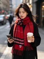 New Customers Only, Limit One. High Quality Version ❣️ 𝐁𝐮𝐫𝐛𝐞𝐫𝐫𝐲 Classic Plaid Gold Wool ScarfSize168x30cm The Latest Blue Labe nxkutwii - Image 2